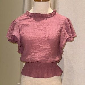 Mine Dusty Pink Ruffle Sleeve Peplum Blouse